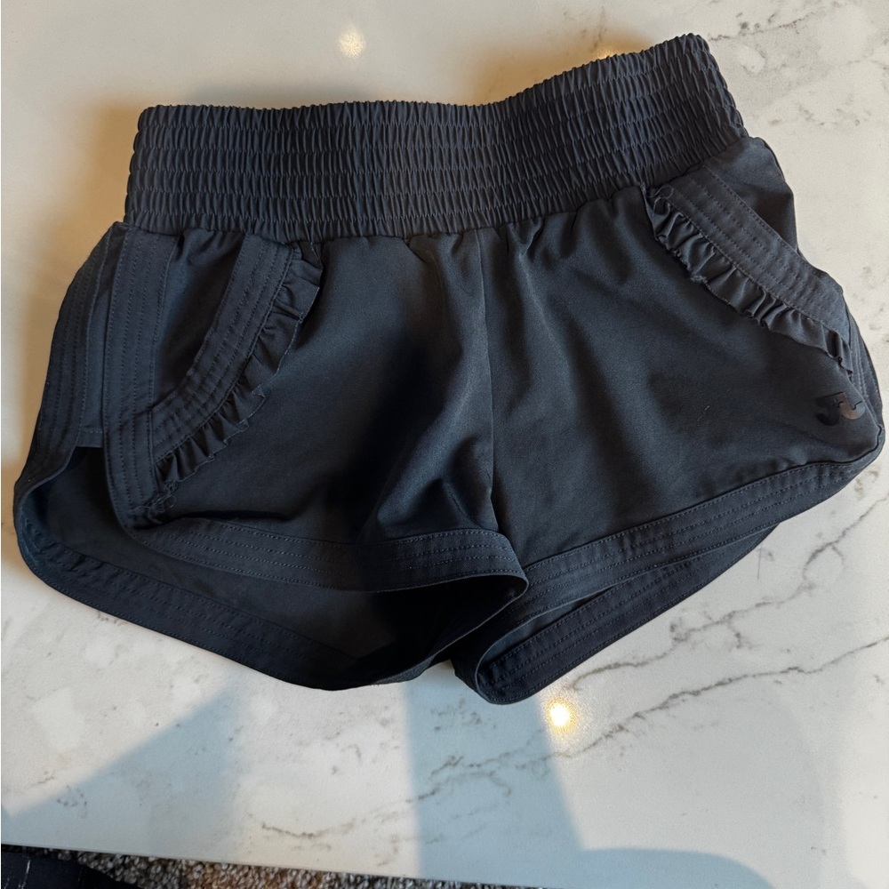 Kids Black Ruffle Trim dance Shorts